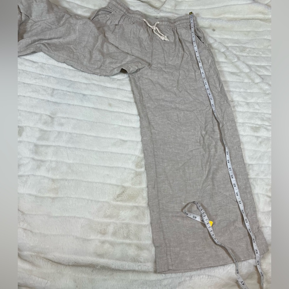 Tahari M Linen Blend Sand Beige Wide Leg Beach Resort Minimal Pull On Pants City - Picture 6 of 9
